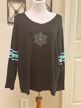 Quacker Factory Black Long-Sleeve Top with Turquoise Accents